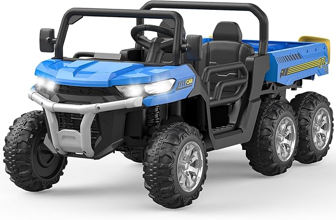 2-Seater Kids Ride On Dump Truck, 75W Electric Ride On UTV Toys with Remote Control, Dump Bed, PP Tire x 6, LED Light & Music, 24V 4WD Power Ride On Truck Car for Boys Girls (Blue)