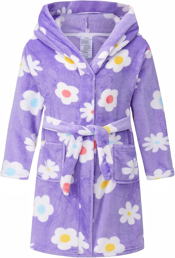 Girls Fleece Hooded Robe Warm Sleepwear for Toddler Kids Soft Fuzzy Bathrobe Gifts