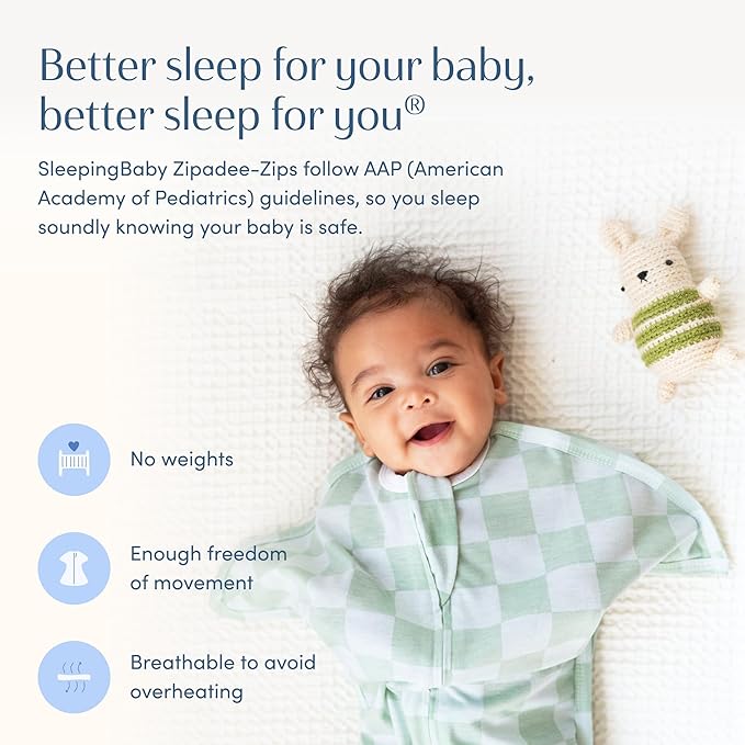 SleepingBaby Zipadee-Zip Transition Swaddle - Cozy Baby Swaddle Blanket with Zipper Convenience - Roomy Wearable Blanket for Easy Diaper Changes - Sea Green/Blue, Large (12-24 Month)