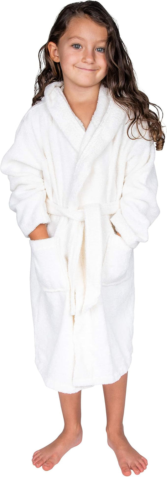 BAGNO MILANO Kids Organic Turkish Cotton Hooded Beach Cover-Up Towel, GOTS Certified, for Boys and Girls (Cream, 7-8 Years)