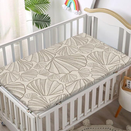 Seashells Themed Fitted Crib Sheet,Standard Crib Mattress Fitted Sheet Ultra Soft Material-Baby Sheet for Boys Girls,28“ x52“,Tan and Beige