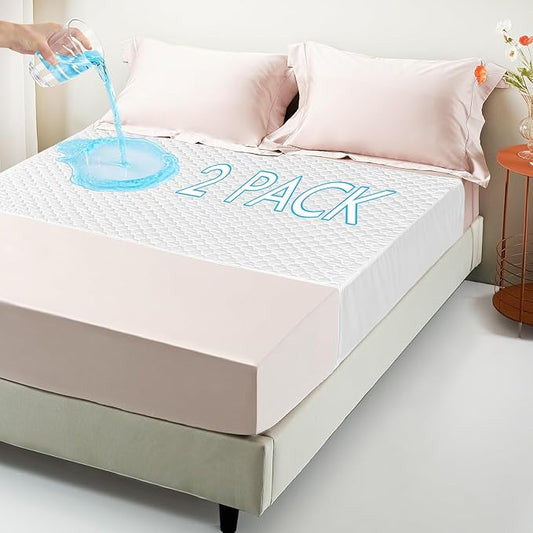 King Size Bed Pads (2 Pack) - 34"x76" Washable Waterproof Mattress Protector Underpads, Reusable Tuckable Incontinence Pads for Adults Kids with 21" Wings