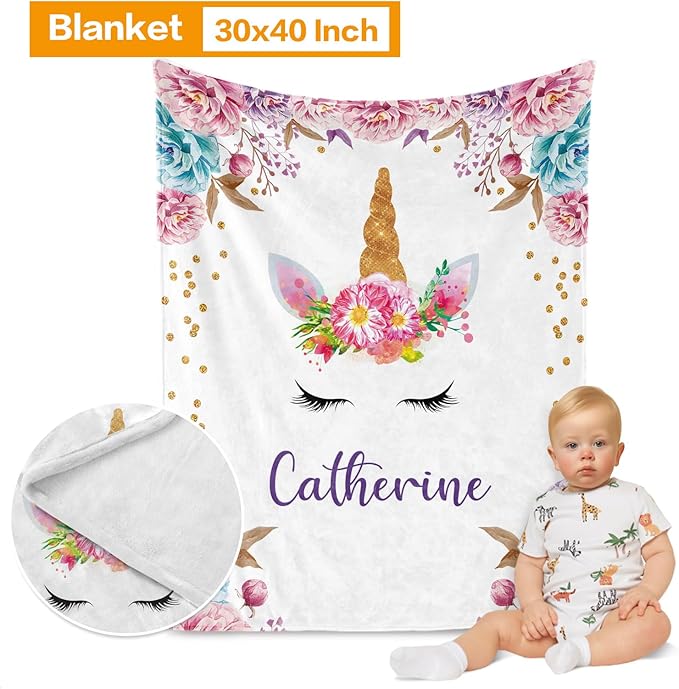 Custom Nursery Crib Bedding Set: Personalized Nursery Decor Baby Blanket Fitted Crib Sheet Changing Pad Cover Baby Room Rug Horn Pattern Gift Idea(Fixed Size)