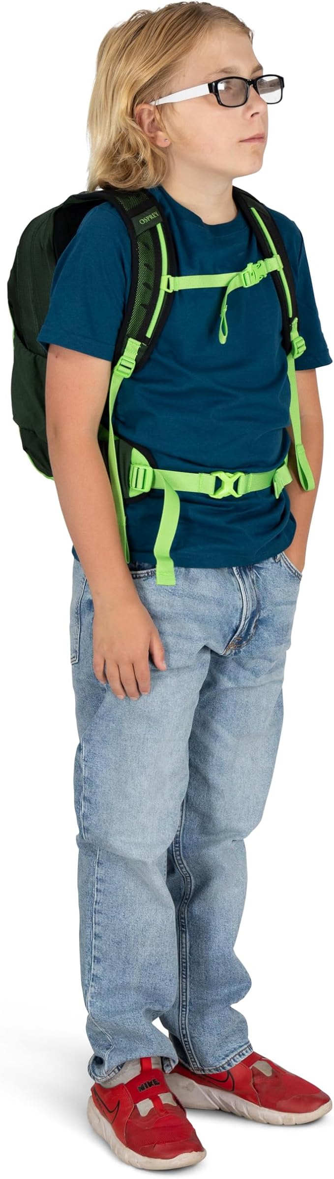 Osprey Talon Jr Boy's Lightweight Hiking Backpack - Kids Adventure Backpack for Travel & Camping, Green Canopy