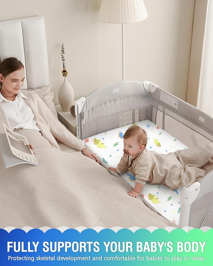 38"x24" Mini Crib Mattress with Washable Breathable Soft Waterproof Animal Cover - Portable Infant Mattress with High Density Support Foam