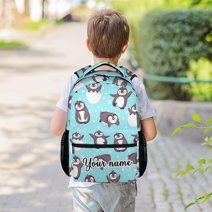 COOPASIA Personalized Cute Penguin Backpack, 16 Inch Animal Theme Bookbag with Adjustable Straps, Durable, Lightweight, Large Capacity, School Backpack for Kids Girls Boys