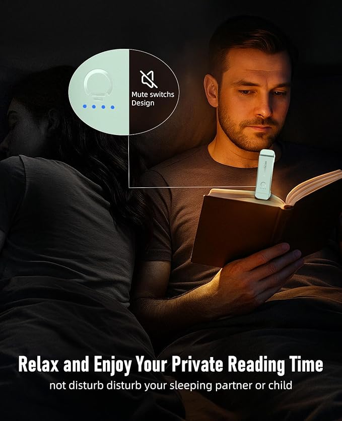 HIONXMGA Book Reading Light,Silent Touch Books Lamp for Reading in Bed,Rechargeable Clip on Booklight with 3 Amber Colors & 7 LEDs Precise Dimming for Eye Caring Night Reading,Book Lovers,Kids,Mint