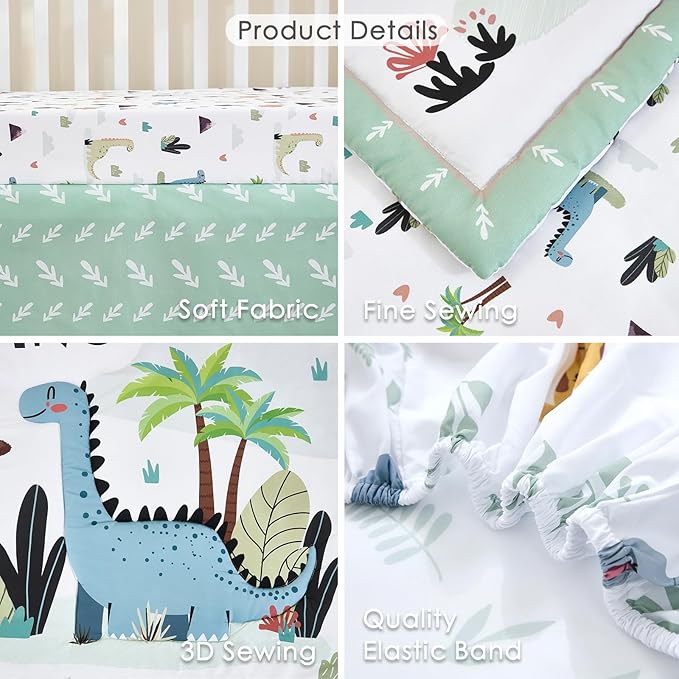 3-Piece Crib Bedding Set for Boys Girls - Ultra Soft & Skin Friendly Baby Bedding Set Includes Crib Comforter, Sheet & Crib Skirt (Mint Green)
