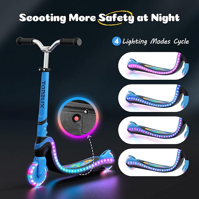 Scooter for Kids with Light-Up Wheels & Deck, Adjustable Heights 2 Wheel Kick Scooters for Kids 5-7, Toddler Scooters with 4 Lighting Mode Deck