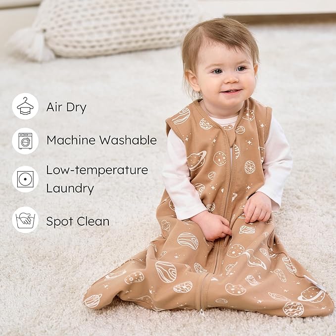 Baby Sleep Sack 0-6 months, 100% Cotton Sleeping Sack for Newborn and Infant, 3 Pack Baby Wearable Blanket for Boy and Girl, 0.5 Tog Lightweight Double Zipper Sleep Bag Coffee Dinosaur Planet