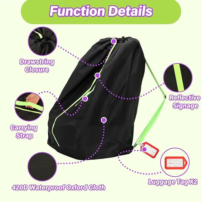 Saranna Car Seat Travel Bag for Airplane, Carseat Bags for Air Travel, Waterproof Durable Carrier Cover for Infant & Toddler Car Seats, Portable Carseat Cover with Shoulder Straps and 2 Luggage Tags
