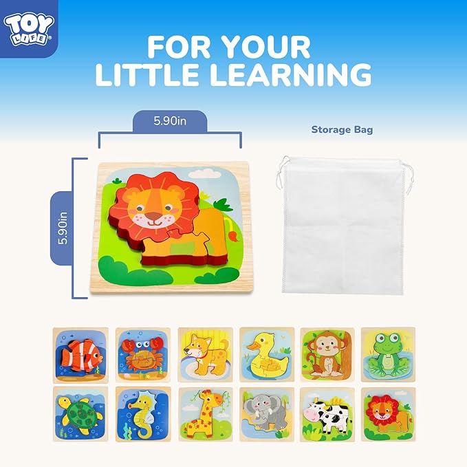 TOY Life Wooden Puzzles for Toddlers 2-4, Montessori Toys for 1 2 3 Year Old Boys Girls, Animals Puzzles Educational Learning Toys 2 Year Old, Christmas Stocking Stuffer for Kids Ages 1-3 2-4