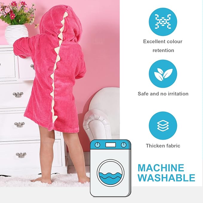 MICHLEY Girls Boys Robe Cotton Towel Baby Animal Dinosaur Style Hooded Bathrobe