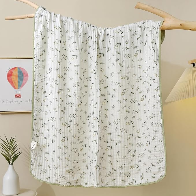 Ultra Soft Muslin Baby Blanket Pack of 2 Cotton Swaddles Bed Blankets Super Soft Lightweight for Babies and Toddlers Boys Newborn 42 x 42 inches Floral (Green and Coffee)