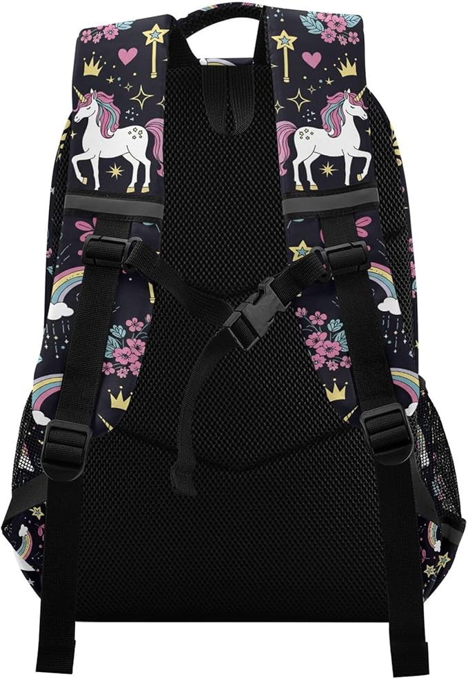 MNSRUU School Backpack with Chest Strap, Cute Unicorn Rainbow And Diamond Purple Laptop Backpack, Travel Hiking Backpack for Boys Girls, Rucksack, Knapsack One Size