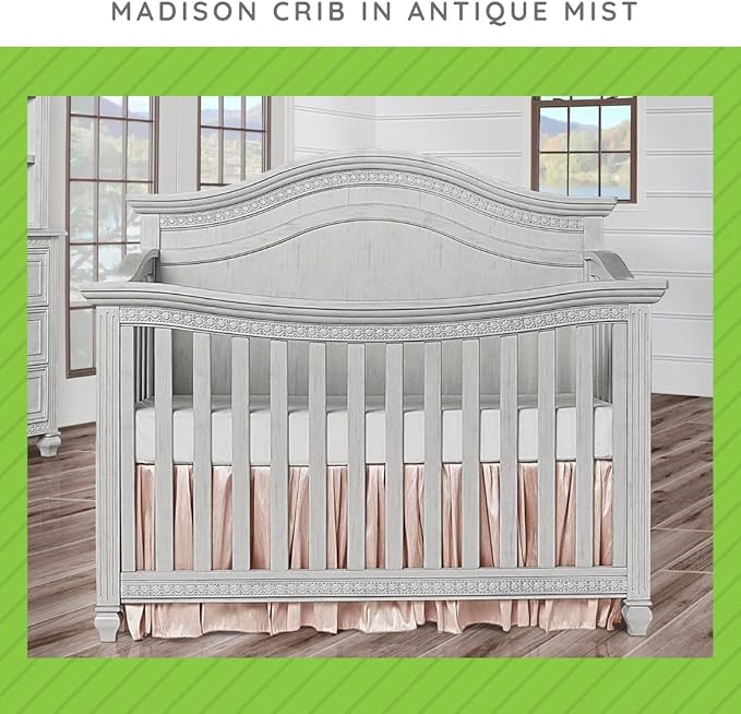 Toddler Bed Safety Guard Rail for Evolur Baby Convertible Cribs - Solid Wood Rail for Convertible Crib to Toddler Bed Conversion - Safety Bed Rail for Children (Antique Mist, Model 811)