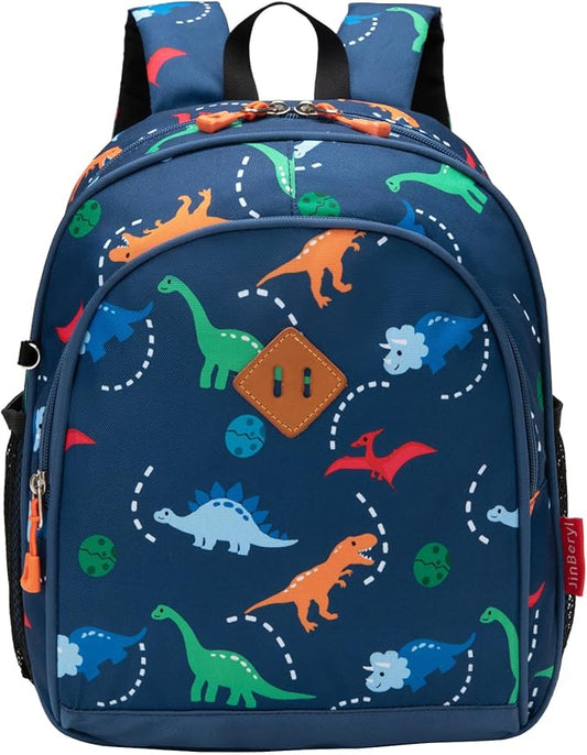 JinBeryl Toddler Backpack for Boys or Girls, Little Kids Backpack for Preschool or Kindergarten (Dinosaur Navy Blue, Mini)