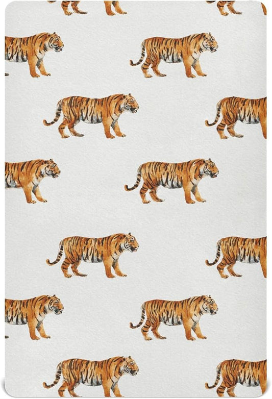 Tropical Tigers Animal Grey Crib Sheets Soft Breathable Fitted Baby Crib Sheets Mattress Cover for Girls Boys, 52" x 28" x 9"