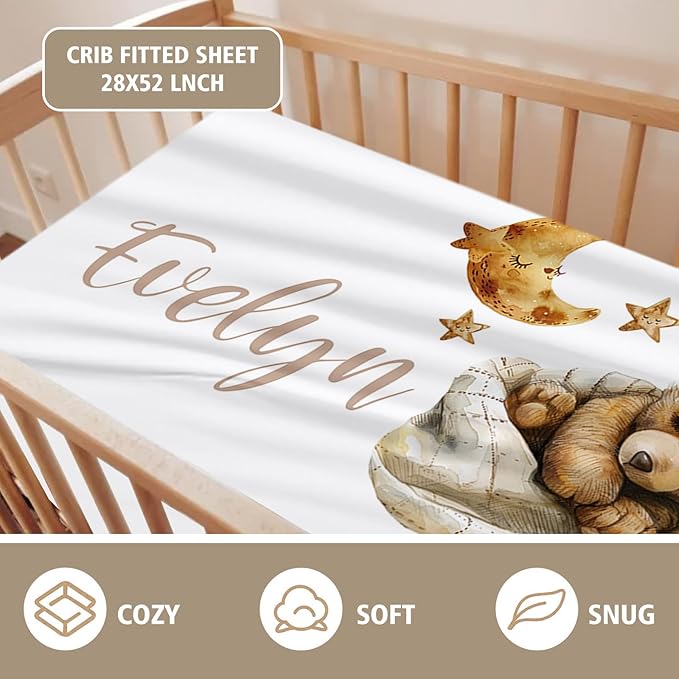Personalized Baby Crib Bedding Set, Custom Name Star Bear Theme Baby Bedding 2-Pcs Set - Soft Double Layer Dotted Blanket and Fitted Sheet, Nursery Bedding for Newborn Boys Girls, Perfect Shower Gift