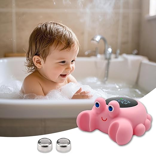Crab Baby Bath Thermometer Newborn, Safety Baby Water Thermometer & Room Temperature Alert with 3-Color LED, Floating Digtal Bathtub Temperature Toy Gift for Infant, Toddler