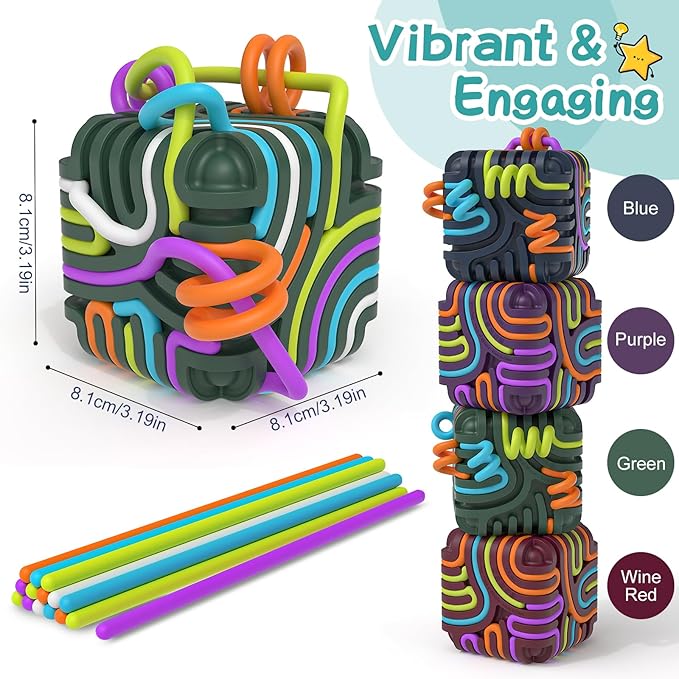 BunnyBoo Sensory Activity Board, 3D Silicone Toys for Kids with Autism & ADHD,Sensory Fidget Toys for Anxiety Relief, Calming & Focusing, BPA-Free, 15 Colorful Strings, Storage Bag(Purple)