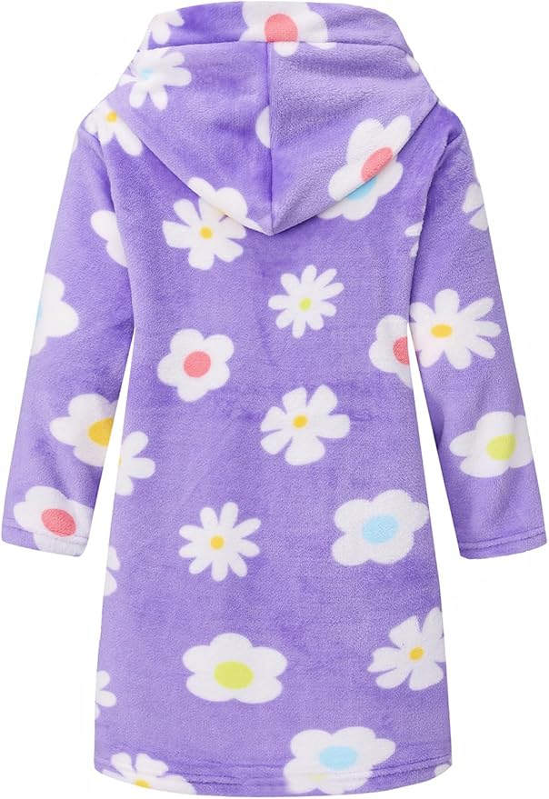 Boys Girls Robe Kids Flannel Hooded Bathrobe Sleepwear Pajamas Toddler Soft Plush Robes for Girls 2-16 Years