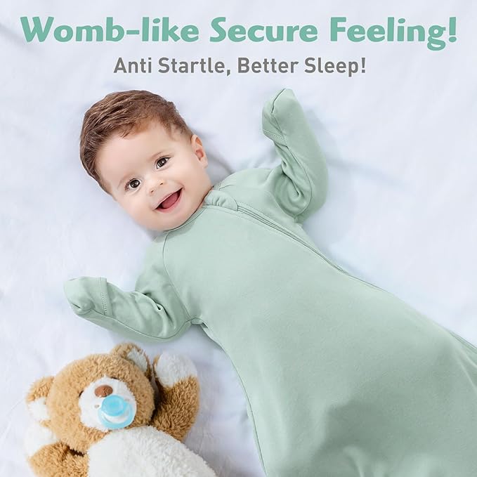 Newborns Baby Transitional Swaddle Sack Arms Up Length Sleeves Mitten Cuffs 2 Pack 0-3 Months, Wearable Sleeping Bag Swaddling Blanket for Boys Girls, Cotton Sleep Sacks Snug Fit Calms Startle Reflex