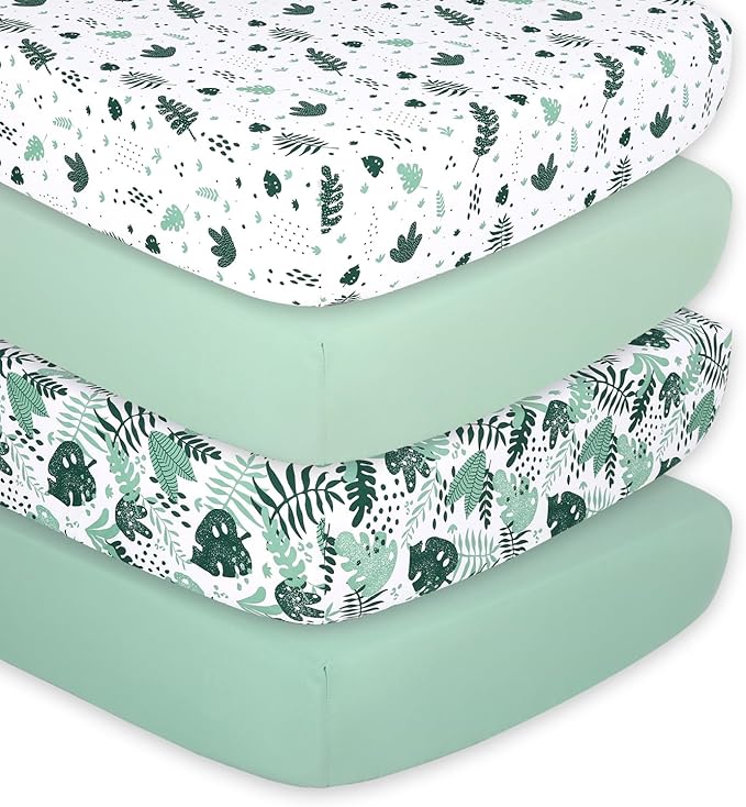 The Peanutshell 4-Pack Fitted Crib Sheet Set - Super Soft & Breathable Baby Girl or Boy Crib Sheets, Nursery Decor, Fit for Standard Mattress Cover - Green Botanical