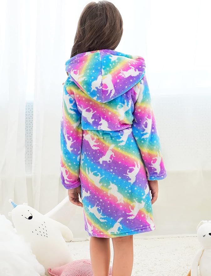 Doctor Unicorn Soft Hooded Rainbow Bathrobe Sleepwear for Girls