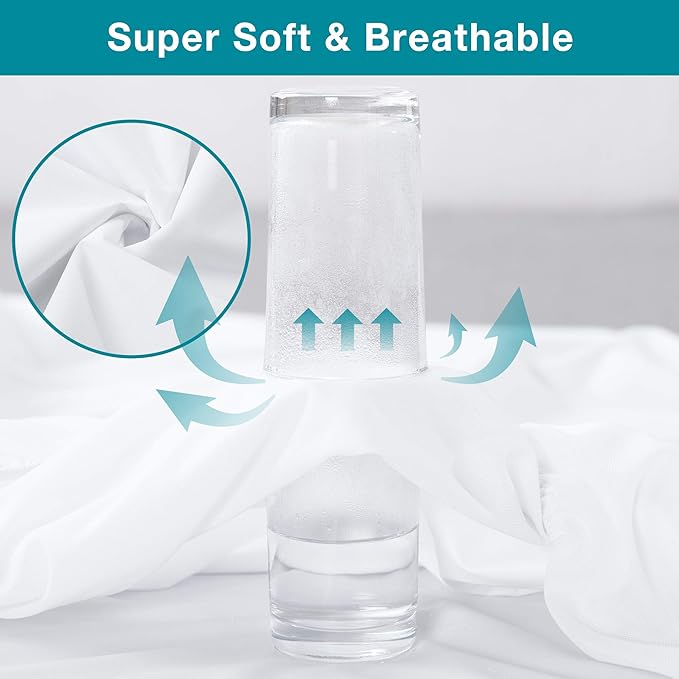 Lunsing Soft 2 Pack Full Size Waterproof Mattress Protector with 6-16 Inches Deep Pocket, White