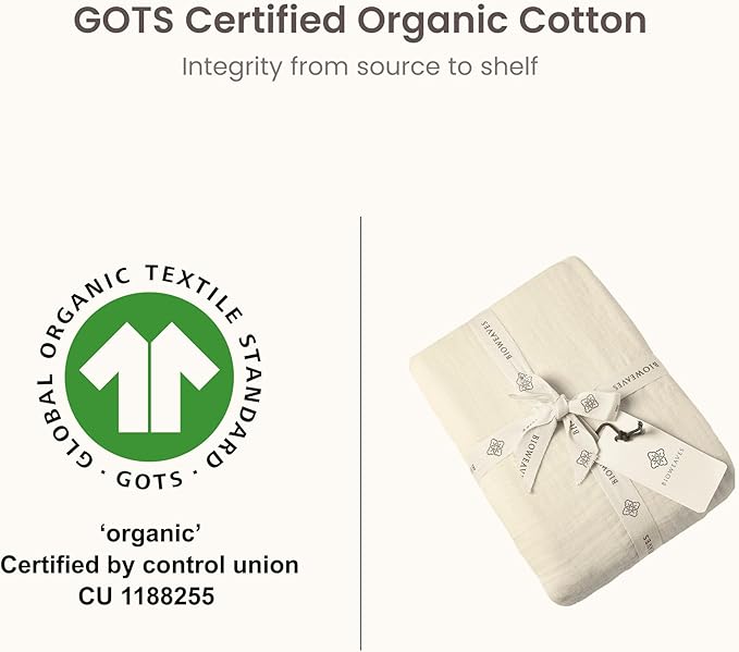 Bioweaves Organic Cotton Muslin Crib Sheet, GOTS Certified Fitted Crib Mattress Sheet, Extra Soft & Breathable for Toddler, Baby Boys & Girls, 52" x 28”, 8 Inch Pocket, Natural