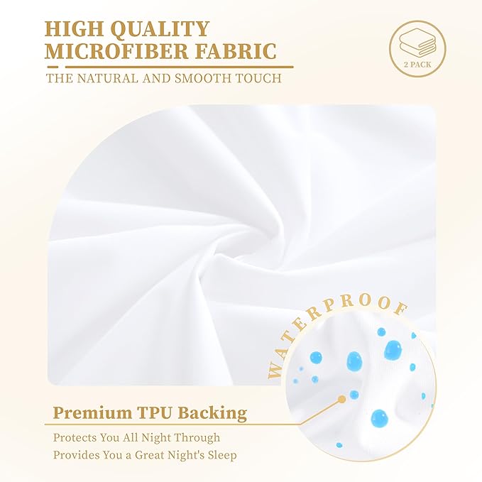 Safe and Sound Waterproof Mattress Protector, 2 Pack Queen Size Premium Mattress Cover, Noiseless Breathable Soft, Fitted Deep Pocket 8-21 Inch Bed Cover, Machine Washable