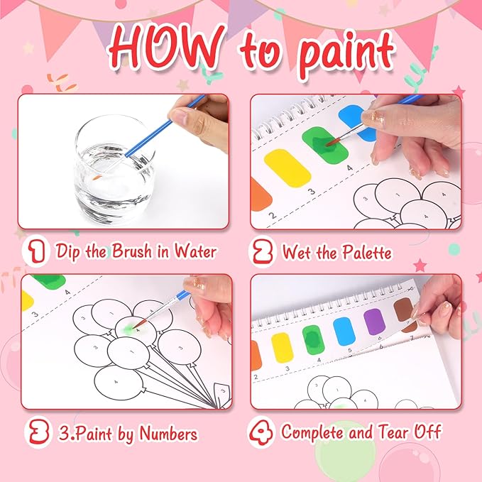 Paint with Water Coloring Books for Toddlers, Watercolor Painting Book and Drawing Art Paper for Kids Ages 3 4 5 6 7 8 Years Old, Happy Birthday Art Craft for Drawing with Brush