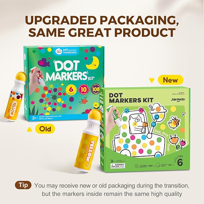 Jar Melo Washable Dot Markers for Toddlers, 6 Colors Dot Paints with 120 Printed PDF & 10 Activity Papers, Non-Toxic Bingo Markers for Kids Arts and Crafts Gifts
