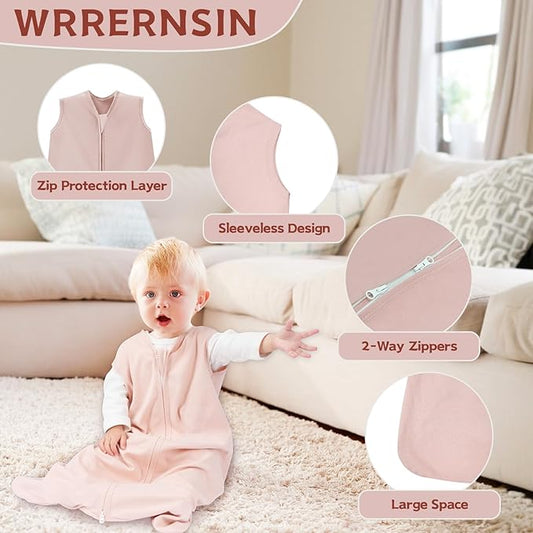Baby Sleep Sack 6-12 Months,100% Cotton TOG 0.5 Wearable Blanket for Boys and Girls, 3 Pack 2-Way Zipper Lightweight Sleeping Bags for Toddler Newborn Infant