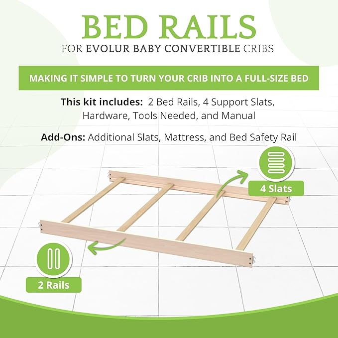 Full-Size Conversion Kit Bed Rails for Evolur Cribs - Solid Wood Crib Convertible Kit to Kids Bed - Transitional Style Rails & Easy-to-Install Child Essentials for Safety (Sand Castle Oak)