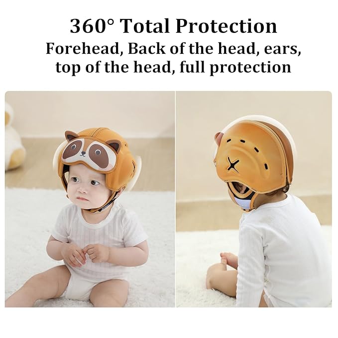 MAMBOBABY Baby Safety Helmet for Crawling and Walking for 6-24 Months Baby Head Protection - Soft and Adjustable - Lightweight and Comfortable Infant Head Guard-Raccoon