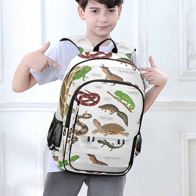 Jucciaco Pet Reptiles and Amphibians School Backpack Laptop Travel Daypack for Kids Girls Boys, Personalized Computer Notebooks Bookbag with Adjustable Padded Straps