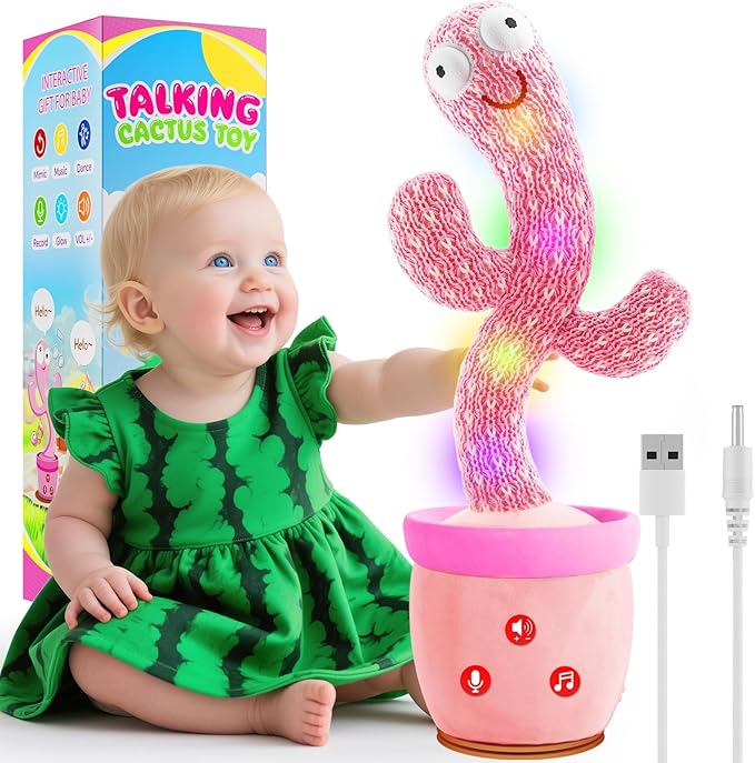River Mill Rechargeable Dancing Talking Cactus Toy Mimics Back, Mimicking Singing Cactus Baby Toy, Educational Learning Baby Toys w/ 51 English Songs for Babies, Baby Girl Toys Gifts 18 Months+