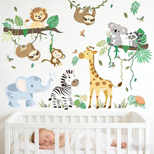 Amimagen Animal Wall Decals for Baby: Peel & Stick Wall Stickers for Nursery Kids Room Decor - Forest & Safari Theme - Easy to Apply & Removable - Ages 0-12 Years