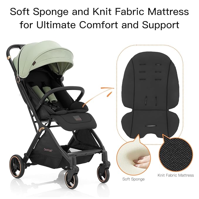 Gravity Folding Baby Stroller - Portable Travel Toddler Stroller w/Adjustable Backrest, Canopy & Cup Holder, Lightweight and UV Protected, One-Hand Automatic Folding - Green