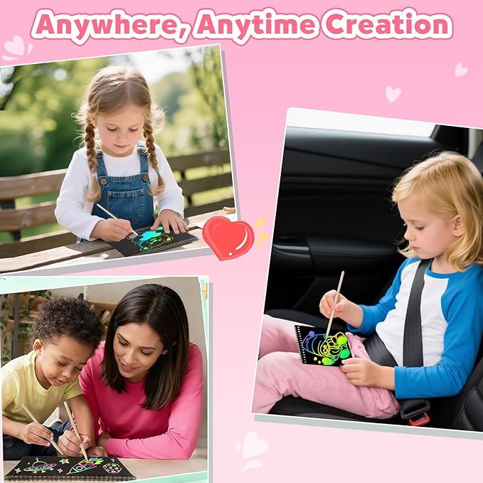 ZMLM Scratch Paper Art Craft: 2 Pack Rainbow Scratch Set for 3 4 5 6 7 8 9 10 Years Old Girls Boys Students Drawing Coloring Black Magic Art Supplies Kits Gifts School Birthday Party Toys (Valentines)