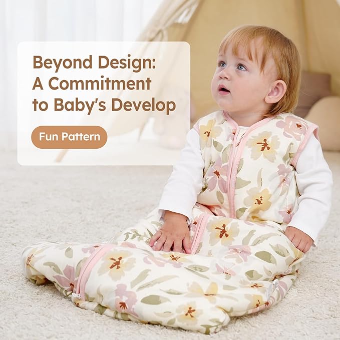 Baby Sleep Sack 18-24 Months TOG 2.5 Winter Baby Wearable Blanket, 100% Cotton Toddler Sleeping Sack with 2-Way Zipper Warm Soft Pink Flowers