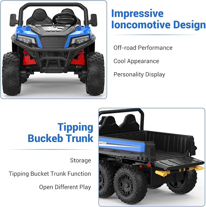 24V 2 Seater Ride on Dump Truck with Remote Control for Big Kids, 4WD 6 Wheels Ride on Car w/Music Player & LED Lights, Ride Toy Gift for Kid