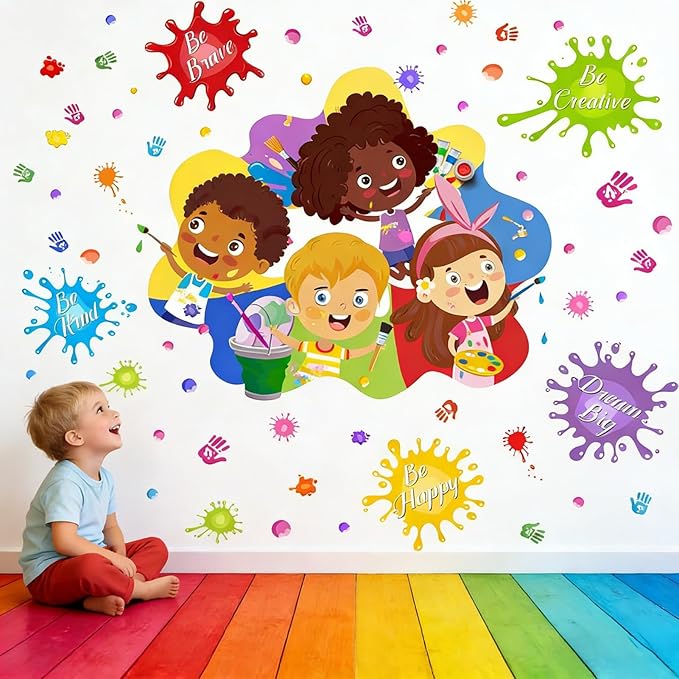 Kids Painting Wall Stickers for Classroom: Inspirational Quotes Educational Peel and Stick Vinyl Wall Decals for School Teachers and Children Nursery
