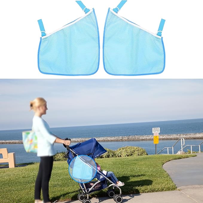 Peixiong 2 Pack Side Sling Cargo Stroller Net, Universal Stroller Organizer Bag, Non-Slip and Adjustable Straps Storage Mesh Cargo Net for Stroller Storage (Blue)