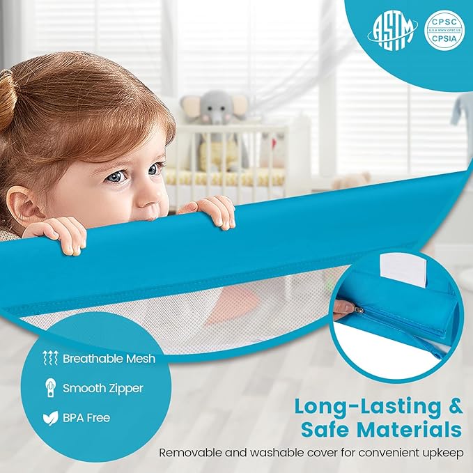 HONEY JOY Bed Rail for Toddlers, 71-in Extra Long, Portable Safety Bed Guardrail w/Double Safety Child Lock, Foldable Baby Bed Rail Guard, Fit King & Queen Full Twin Size Bed Mattress(Blue, Pack 1)