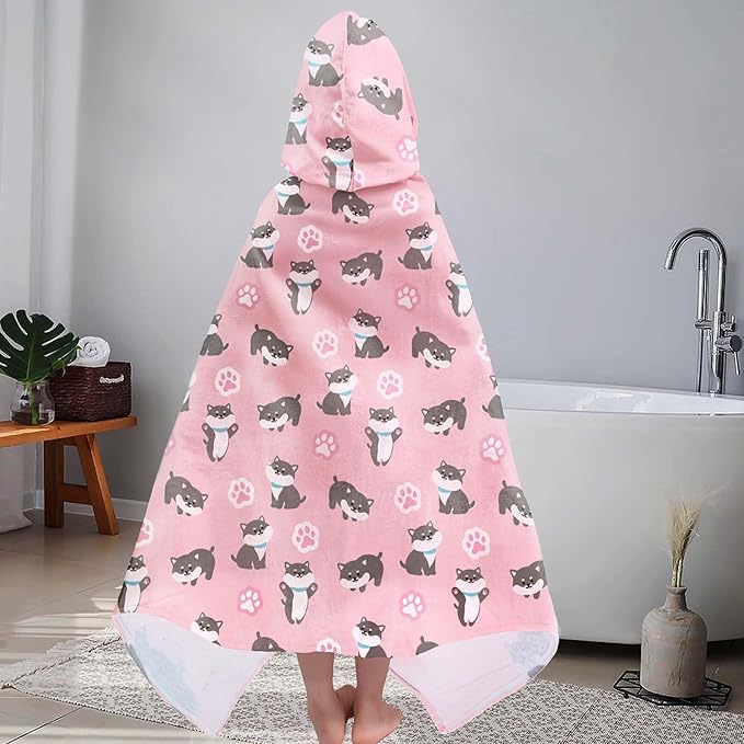 VOOVA & MOVAS Kids Hooded Beach Towel (3-8 Years) – 100% Cotton Soft Bath & Swim Towel (30"x50"), Quick Dry Absorbent, Cute Dog Design for Girls – Perfect for Pool, Beach, Bath