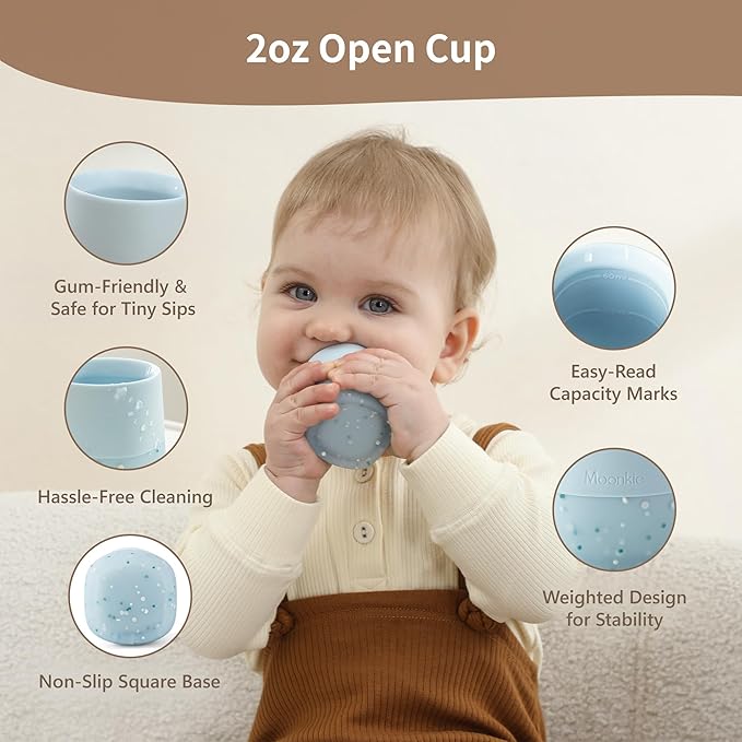 Moonkie Silicone Baby Cup 4 Months+ | Tiny Open Training Cup for Infants with Confetti Sprinkles | Baby-Led Weaning Essential | 2 oz (Mint, 1 Pack)