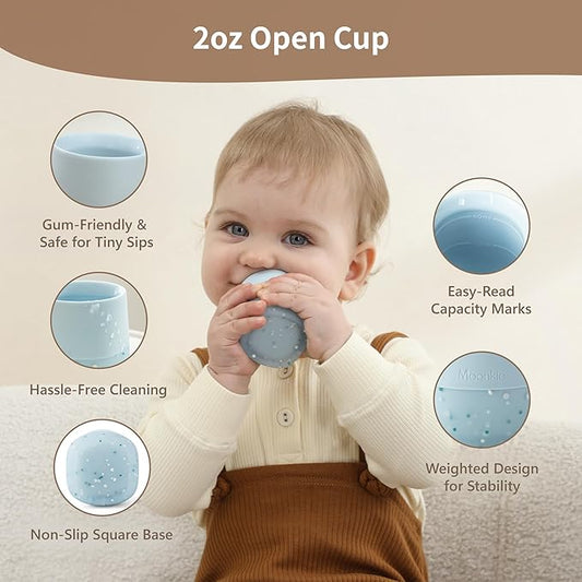 Moonkie Baby Training Cup & Sippy Cup Set | 4 Months+ | Baby-Led Weaning Essential | Gift for Infants (Blush Cup Set, 2 Pack)